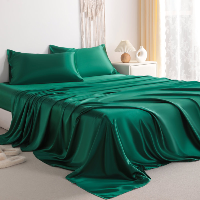 Ensemble de draps Lustrous, Ensemble de draps très grand californien avec 2 t, Vert foncé