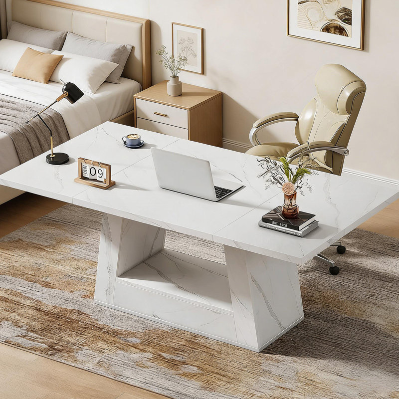 Bureau de direction spacieux, bureau d'ordinateur contemporain, bureau en faux marbre, table de salle à manger