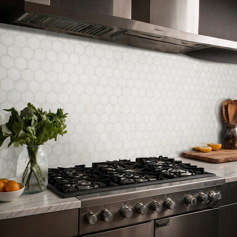 Calabria Frost Hexagon 12 in. x 13 in. Polished Marble Mosaic Floor and Wall Tile