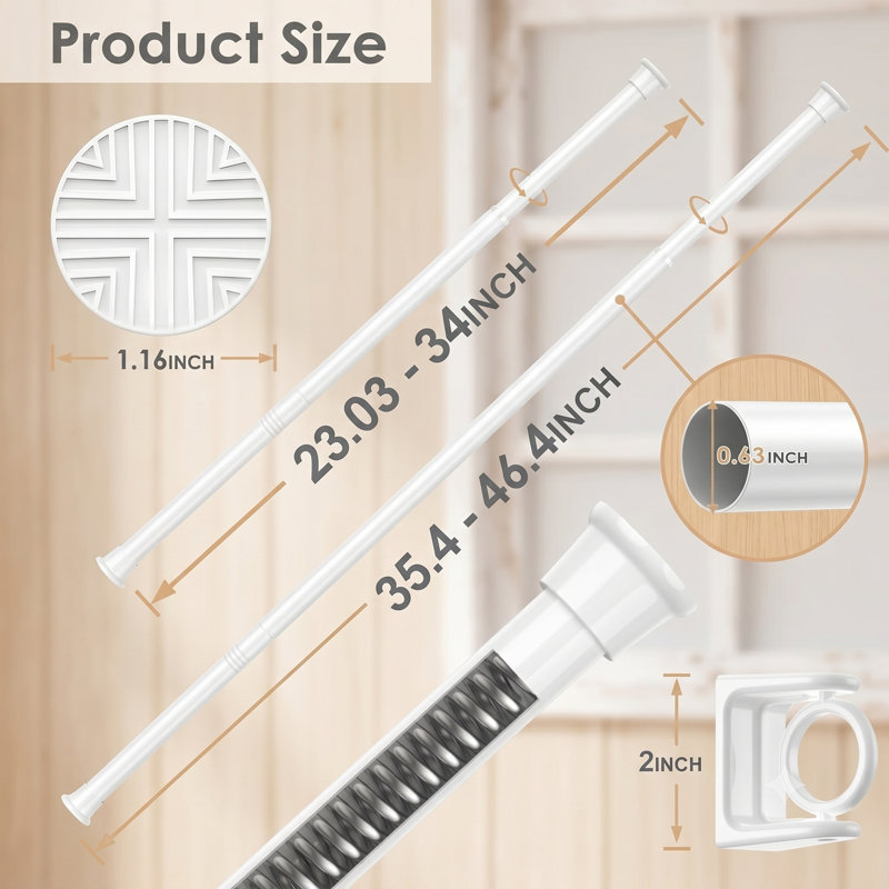 Tringle à ressort simple blanche, 24 à 46 pouces, comprend des supports à tringle, courte réglable pour la fenêtre