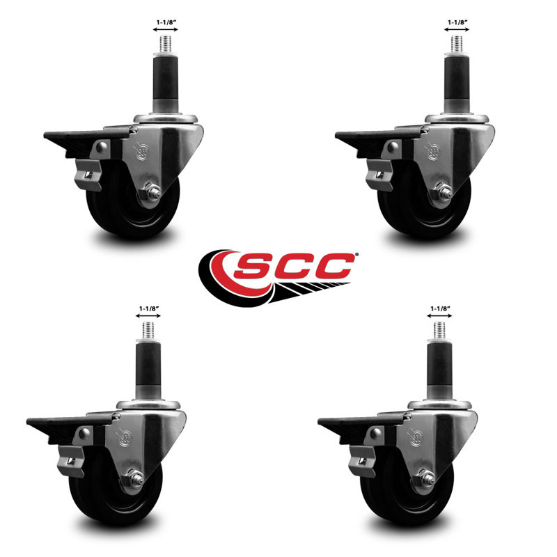 Phenolic Swivel Expanding Stem Caster Set with Brake SCC PLB 3" x 1-1/8"