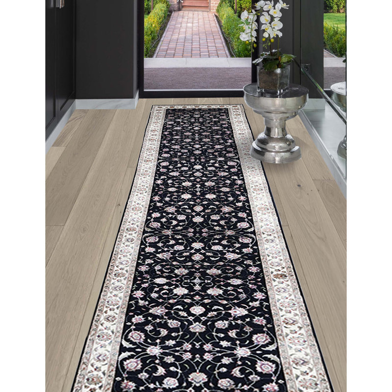 Hand Woven Wool Floral Area Rug, Runner 2'6" x 12'
