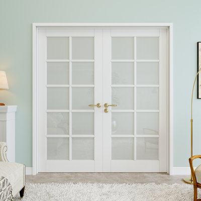 72" x 80" 10-Lite Frosted Glass Double Doors, French Doors Slab Replacement, Privacy Glass Door Slab, Paintable & Waterproof, Suit for Pantry Door, Laundry Door, Closet Door, Room Door, Home Office Door