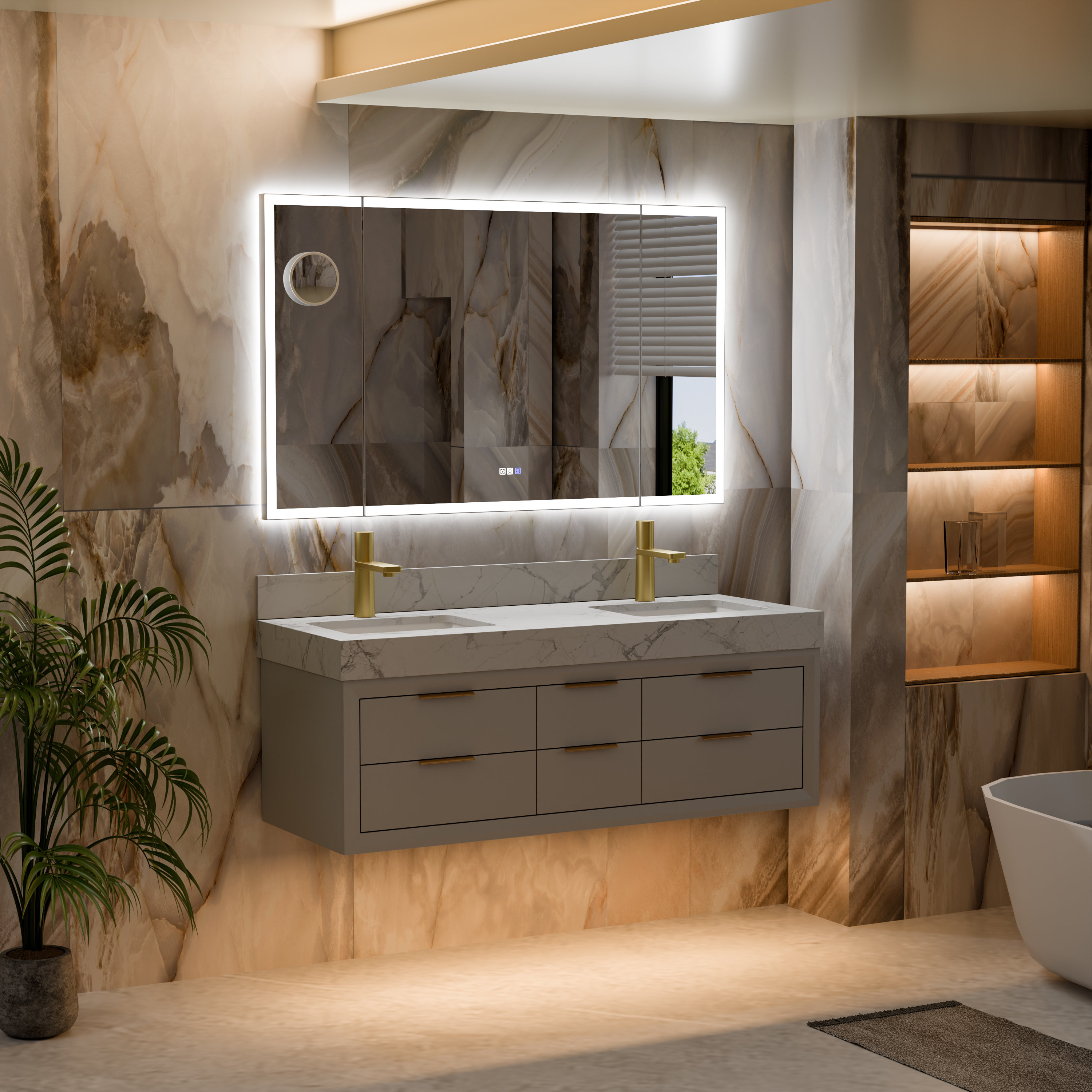 VanityIn Tri-Fold LED Lighted Bathroom Mirror With 3 Light Modes ...