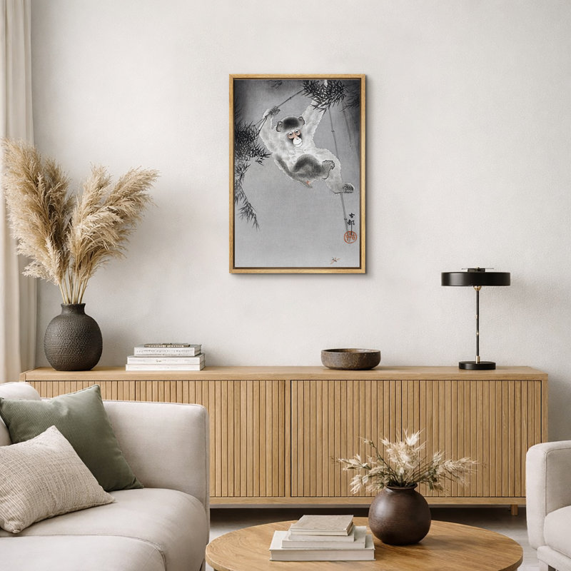 Illustration de l'encre de singe japonais en bambou, photos d'animaux rétro, impression sur toile encadrée