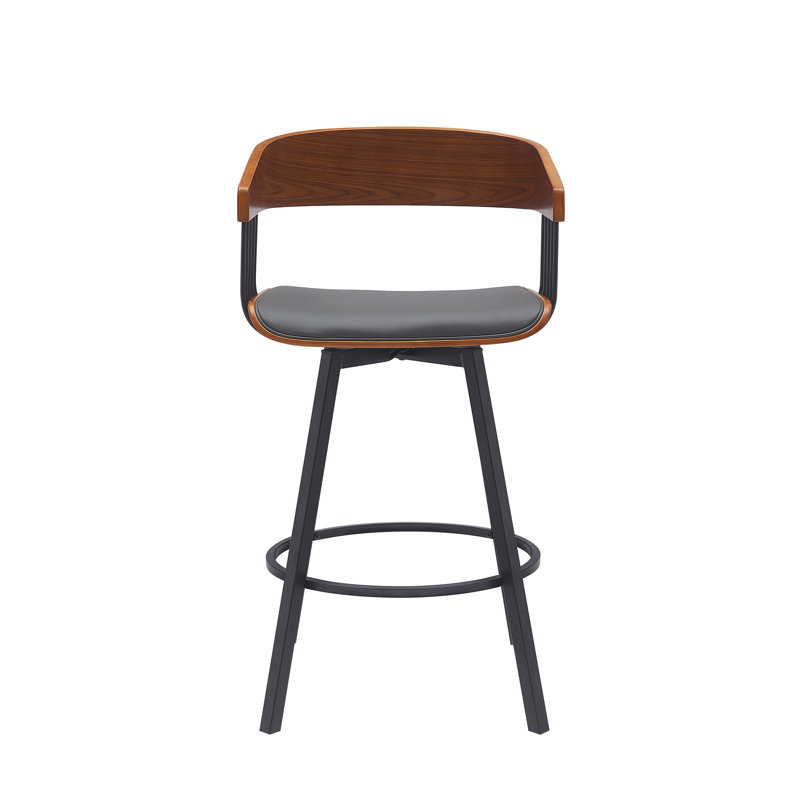 Tabouret rembourré Lynnox, Noyer / noir, Gris, Tabouret de comptoir (siège d'une hauteur de 27 p
