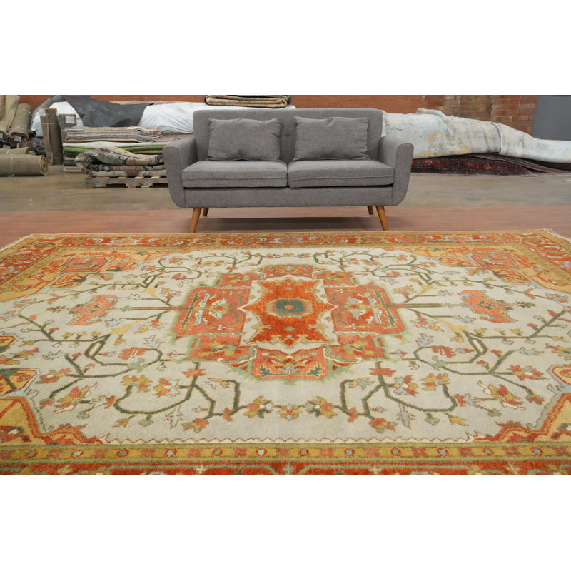 Tapis géométrique fait à la main Oushak 9 x 12