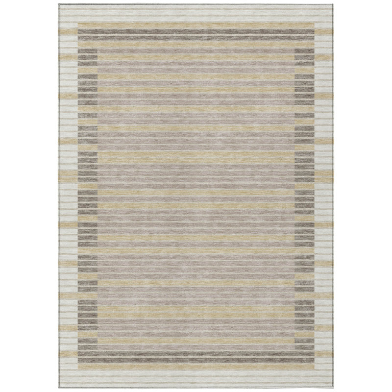 Tapis extérieur lavable rayé ivoire et beige 3 pi x 5 pi