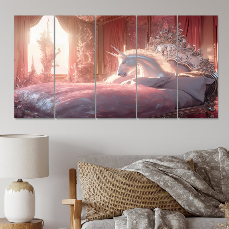 Gracieuse licorne, reproduction d'art sur toile, 5 panneaux égaux