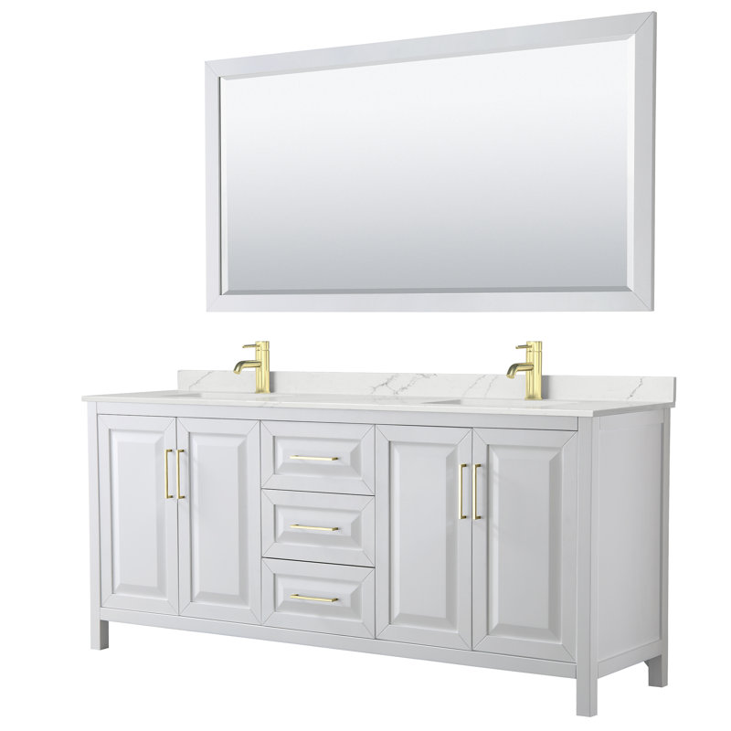 Daria 80'' W Vanity, White, Brushed Gold, White Quartz