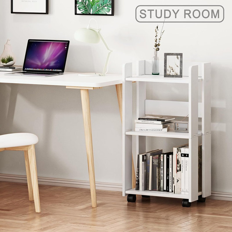 Wrought Studio™ 3-Tier Side Table With Wheels, Moveable Bookshelf ...