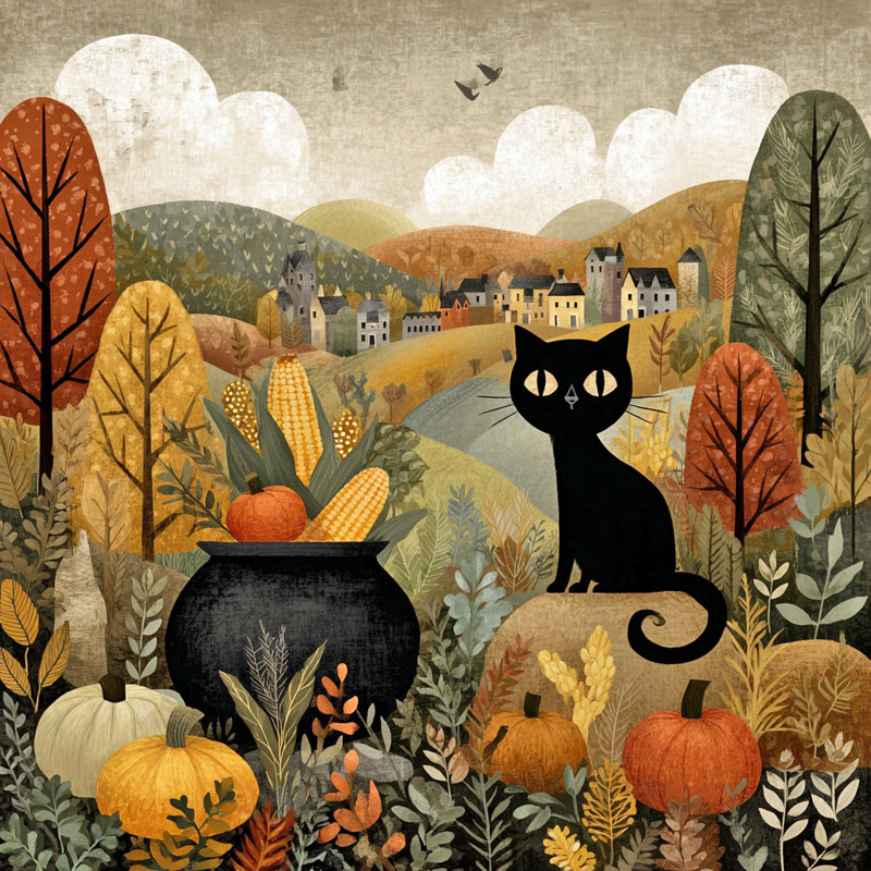 «Autumn Cat in Harvest Hills», art mural sur toile tendue, 1, H 20 po x l 20 po