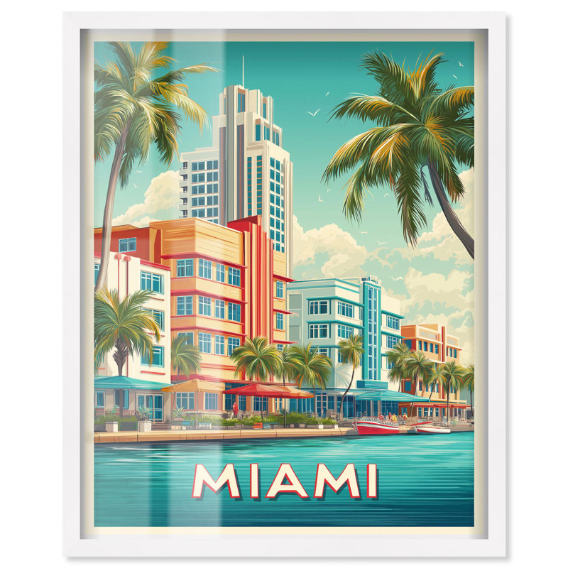 «Miami Deco I Shadowbox Print Retro Summer Decor» par Art Remedy, H 21 po x l 17 po, Blanc