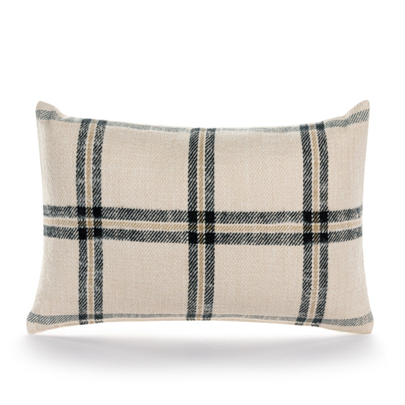 Cream Plaid Lumbar Pillow 18X12"