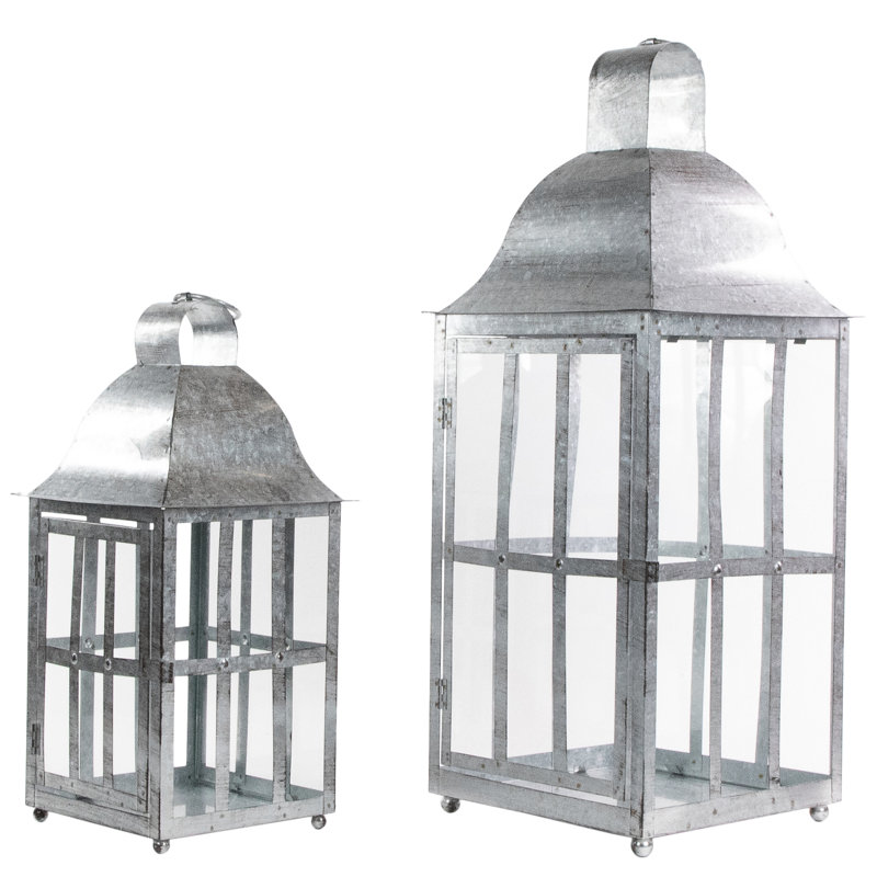 Distressed Galvanized Metal Candle Lanterns