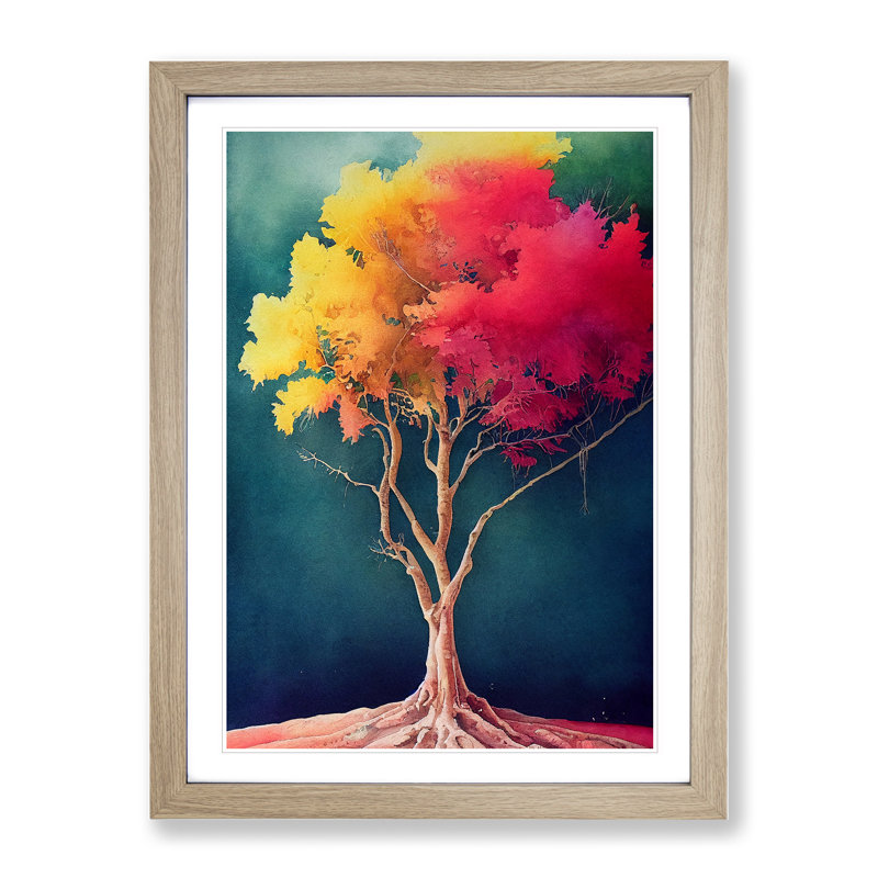 Lone Tree - Single Picture Frame Painting, Oak, 64cm H x 46cm W x 2cm D
