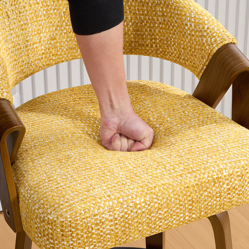 Tabouret de bar pivotant à 360 ° de style Mid-Century moderne en noyer avec dossier courbé rembourré (ensemble de 3), Jaune