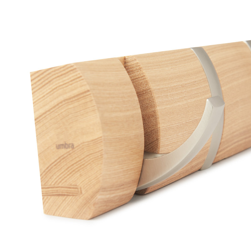 Modern Flip 8-Hook Natural Solid Wood Wall Mounted Coat Rack