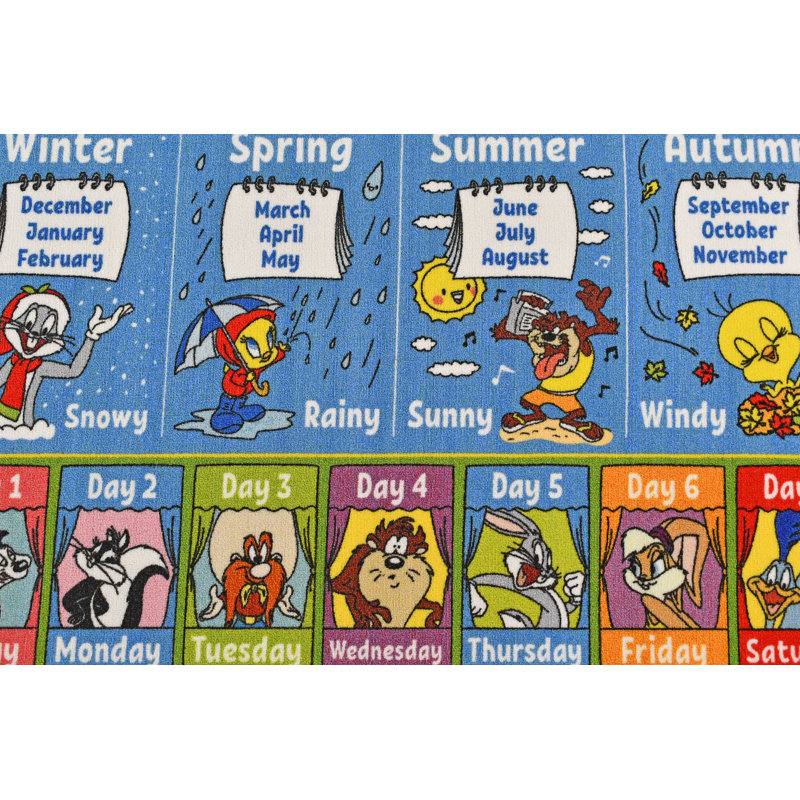 Looney Tunes ABC Alphabet Seasons Months Days Educational Learning Game Area Rug Mat Carpet For Kids, Rectangle 3'3" x 4'7"