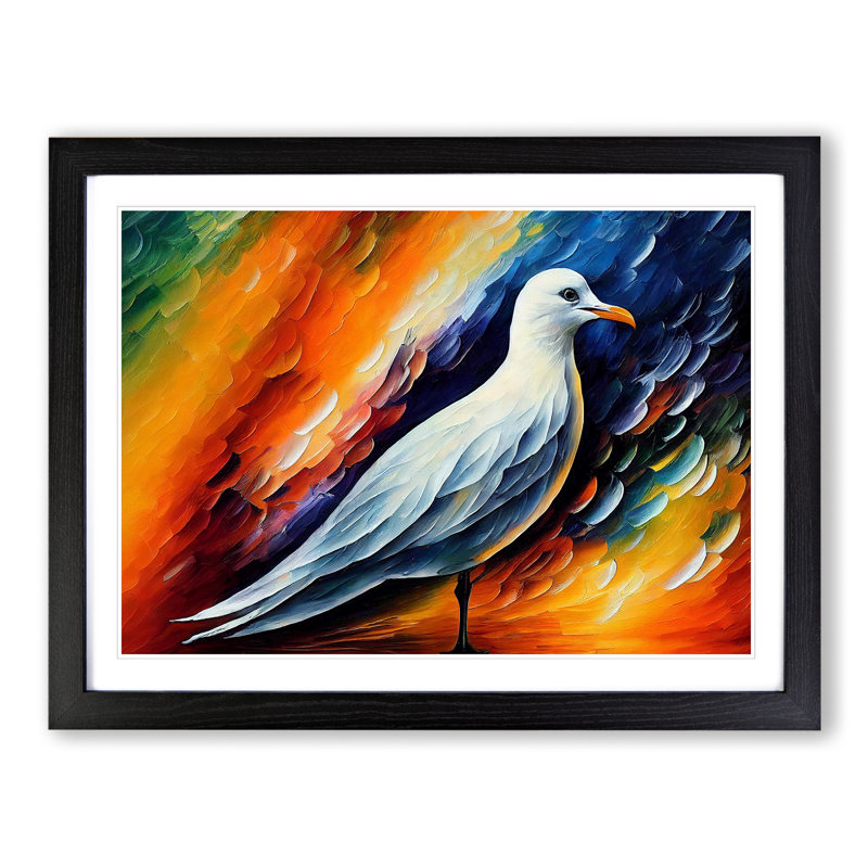 Seagull Abstract - Single Picture Frame Painting, Black , 46cm H x 64cm W x 2cm D