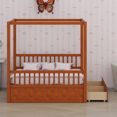 Four-Poster Bed Featuring Built-in Drawer Compartments for Extra Storage