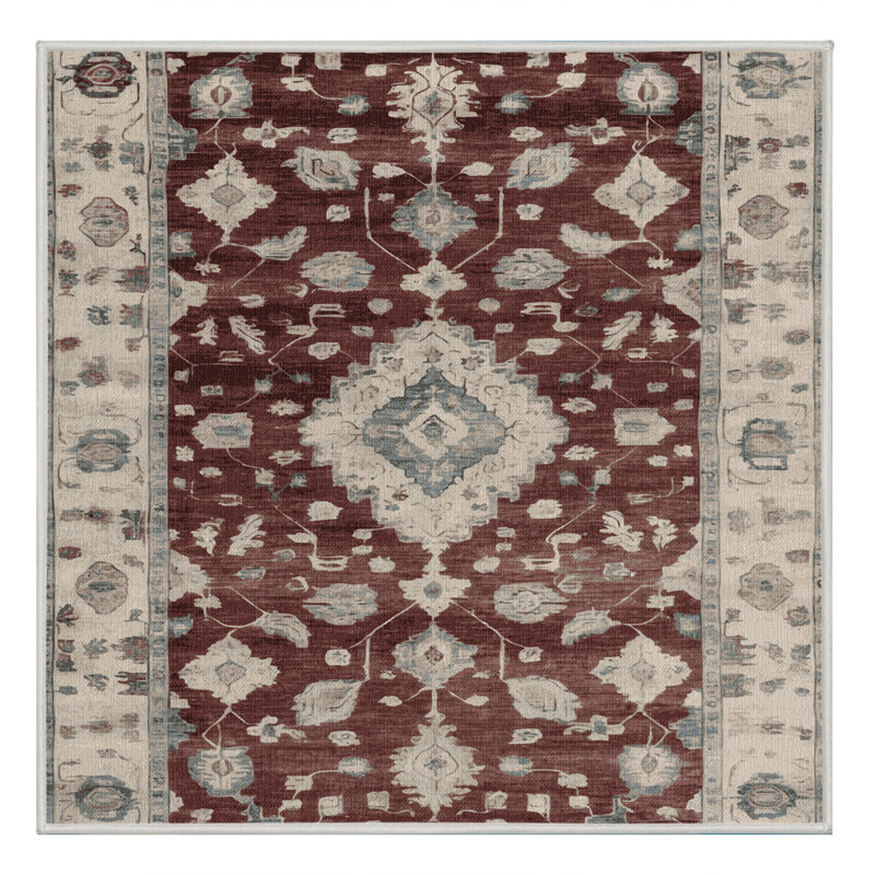 Machine Washable Overdyed Beige Area Rug, Square 6'