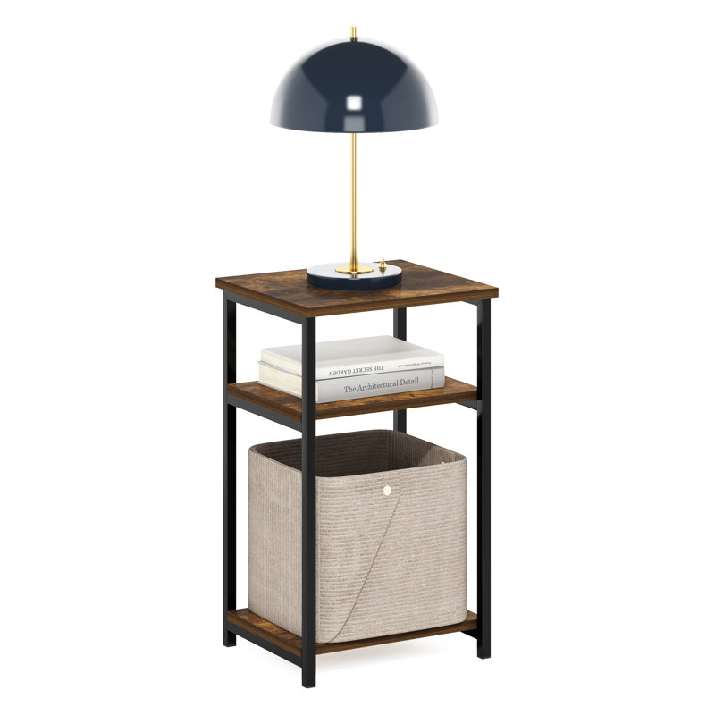 Adnand 3-Tier Industrial Metal Frame End Table with Storage Shelves, 1-Pack, Brown