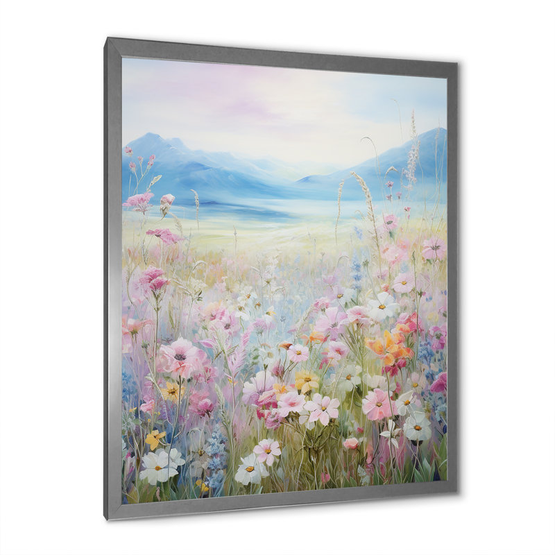 Kawaii Meadow Landscape - impression, Cadre simple argenté, H 32 po x l 24 po x P 1 po