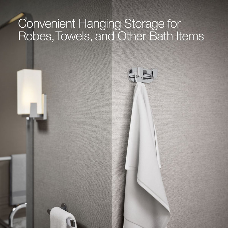 Composed® Wall Mounted Double Robe Hook, Polished Chrome