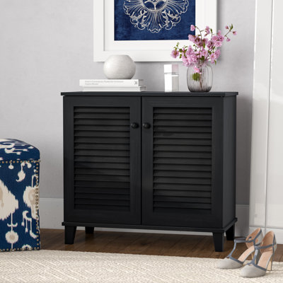 Two hinged front doors Shoe Storage Cabinet in Espresso Finish, 27.5'' H X 29.63'' W X 14.5'' D