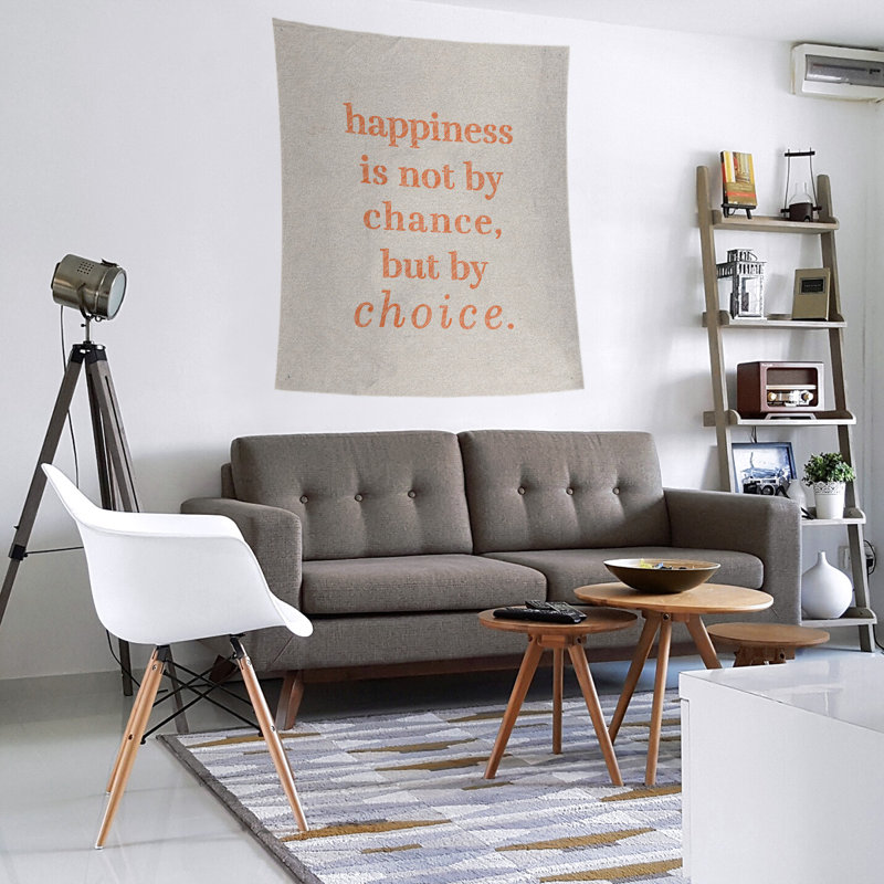 Tapisserie citation manuscrite en polyester, H 104 po x l 88 po, Blanc / Orange