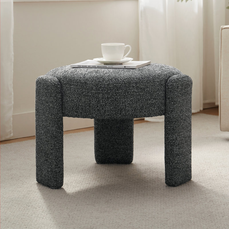 Modern Unique Design 20.5" W Polyester Upholstered Ottoman , Dark Gray Tweed