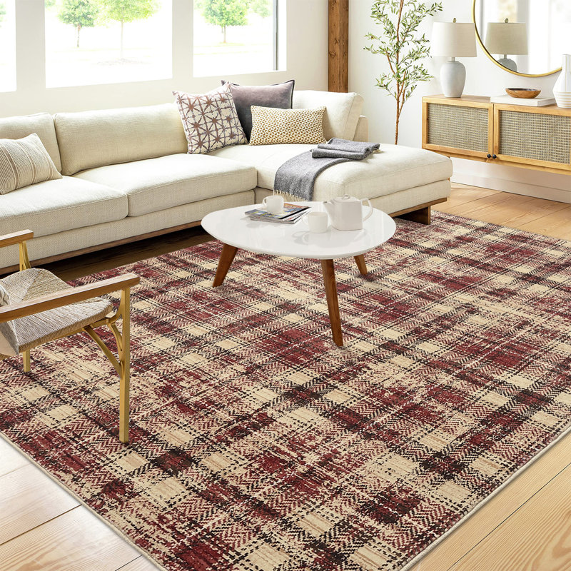 Tapis moderne lavable à la machine Gingham, Rectangle 9 pi x 12 pi