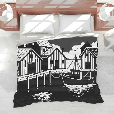 Pixel Art Harbor Scene Comforter