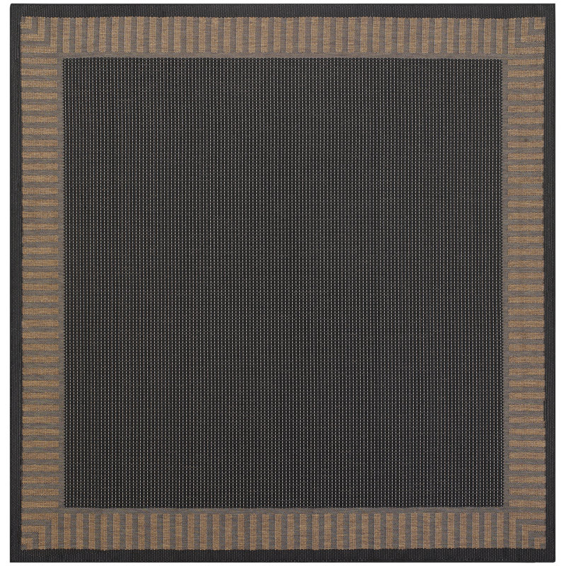 Fierce Vimini Black Brown Striped Border Indoor Outdoor Square Area Rug, Square 7'6"