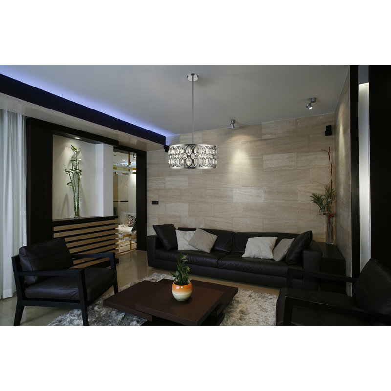 Delphina 5 - Light Dimmable Drum Chandelier, Chrome, 9" H x 19.75" W x 19.75" D
