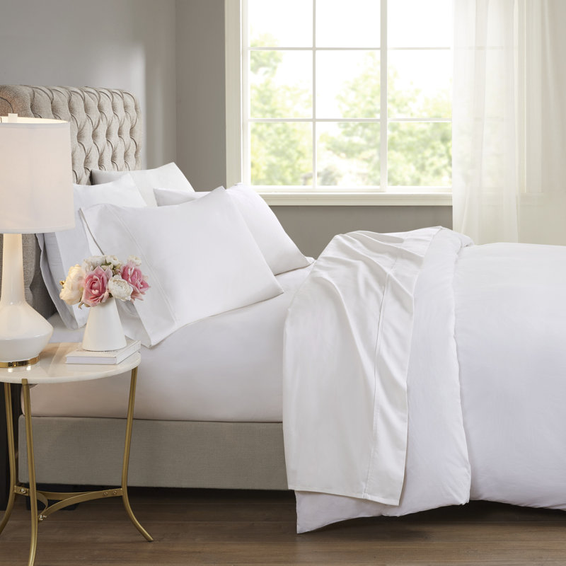 Ensemble de draps en mélange de coton 600 fils 600 fils, Blanc, Très grand