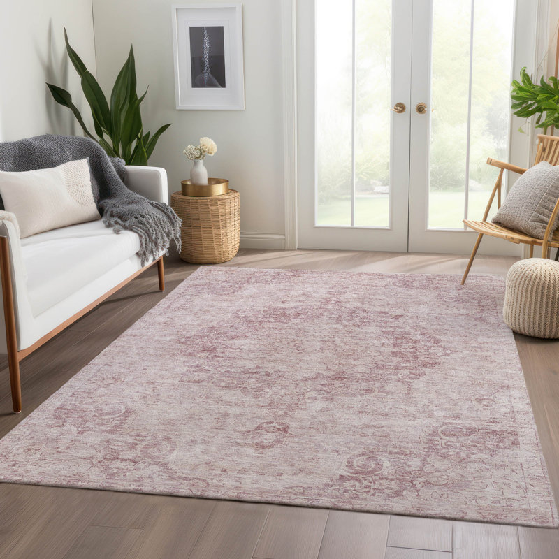 Tapis rose intérieur / extérieur lavable à la machine Claudian ACN1238, Rectangle 5 pi x 7 pi 6 po