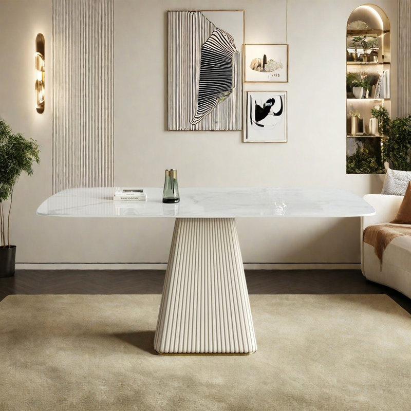 French cream-style sintered stone dining table, 29.53"H x 62.99"L x 29.53"W
