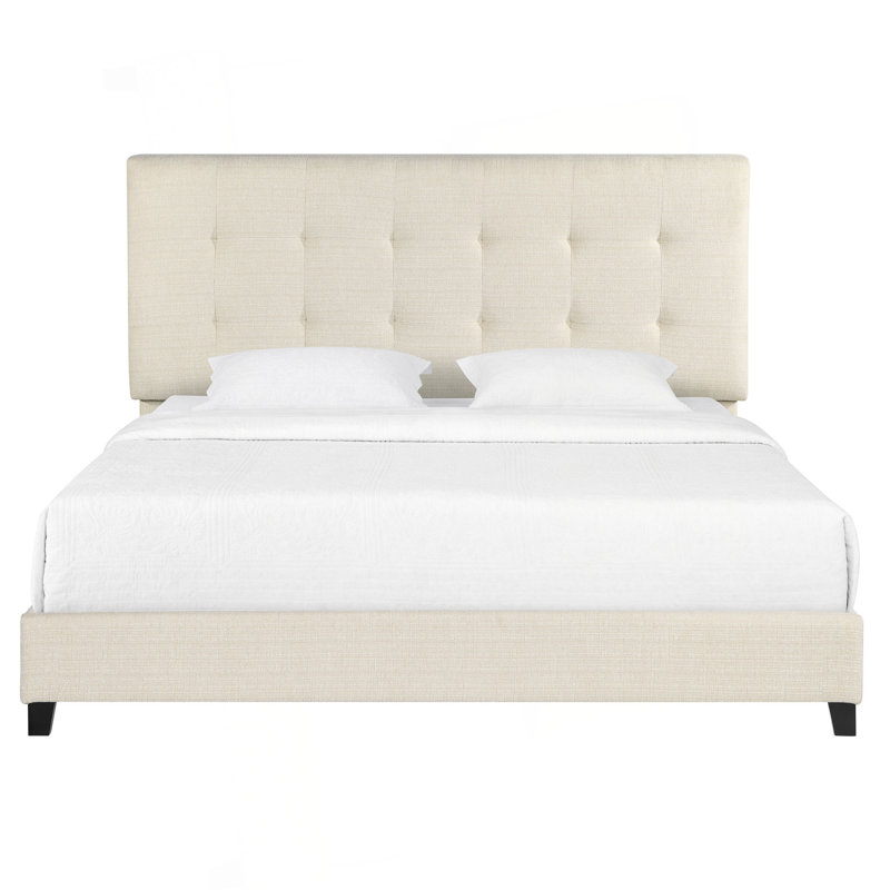 Lit plateforme tapissier très grand capitonné beige Bridgevine Home