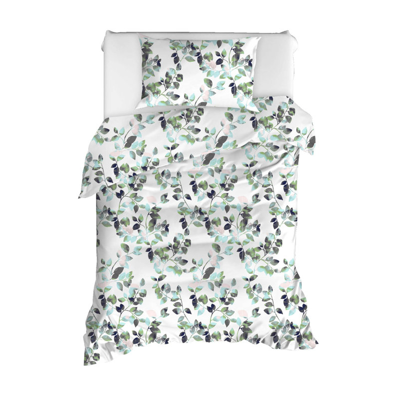 Luxurious Quilt Cover Set, Green/White/Black, 60.6 x 78.7 inches | 65% Cotton / 35% Polyester, Machine Washable, 120 Thread Count | Includes Button Closure Duvet Cover & Envelope Pillowcase, Soft & Durable