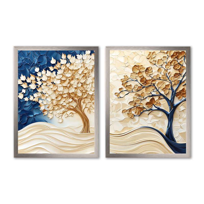 «Winter Maple Tree Essence I», décoration murale florale, art mural traditionnel 2 pièces, Cadre simple argenté