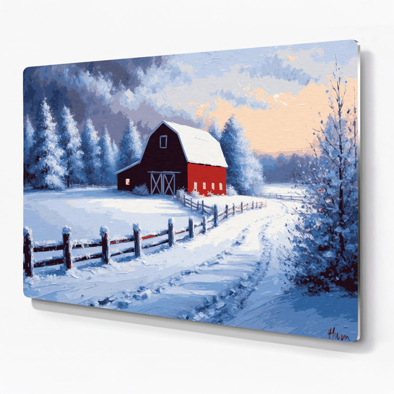 «Farm Winter Snow Scenes», art mural en métal bleu, H 11 po x l 14 po