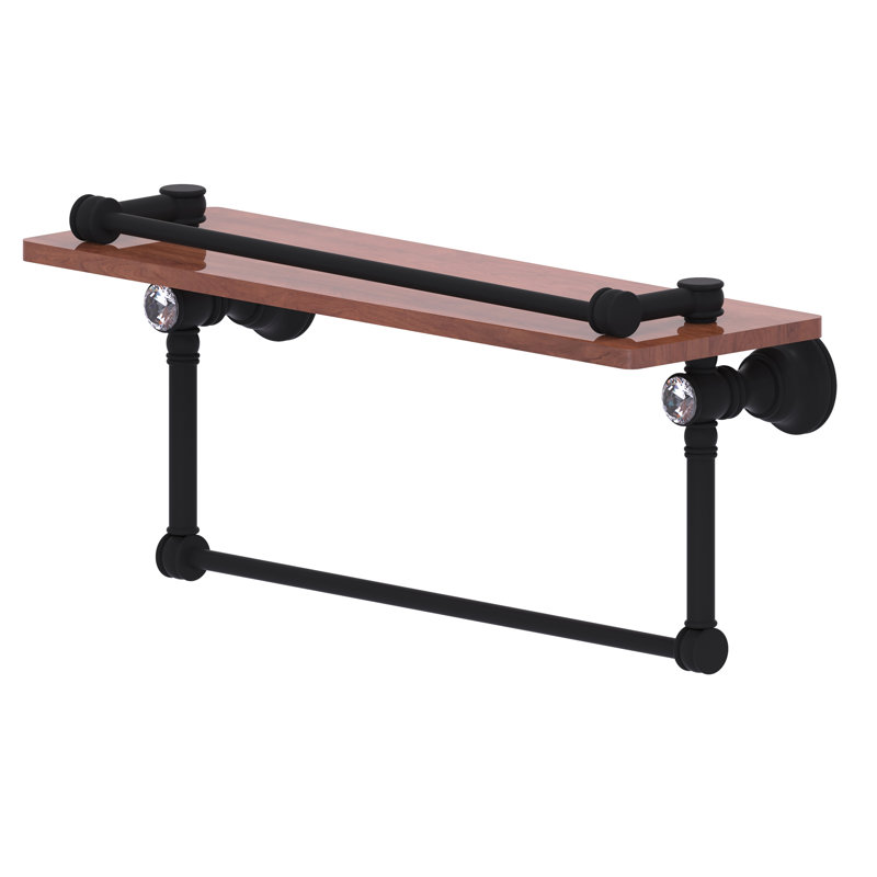 Tablette en bois massif avec barre à serviettes Freyja Ironwood, H 5,54 po x l 16 po x P 7,4 po, Noir mat
