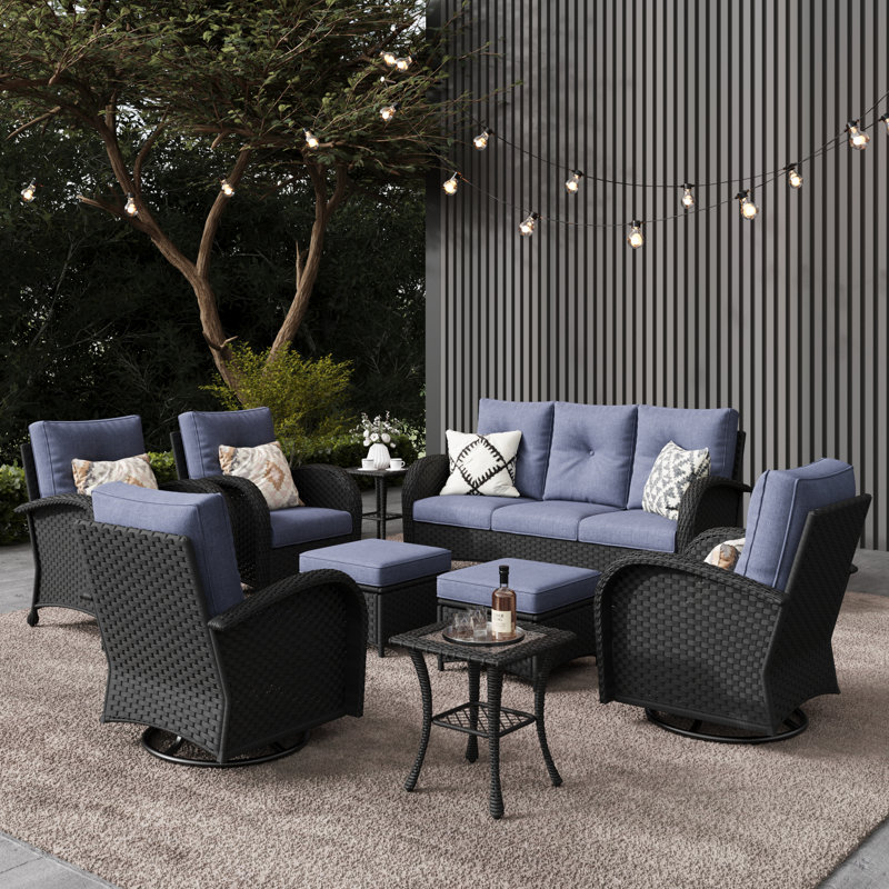 Ensemble de chaises de patio modulaires en rotin et osier 9 pièces Lark Manor ™, Noir, noir, noir, noir, Marine