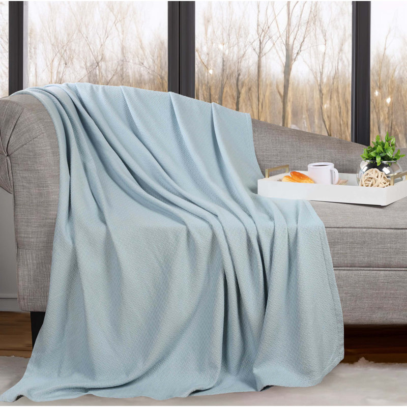 Jeté en jacquard texturé Nobel, Très grand, Bleu clair