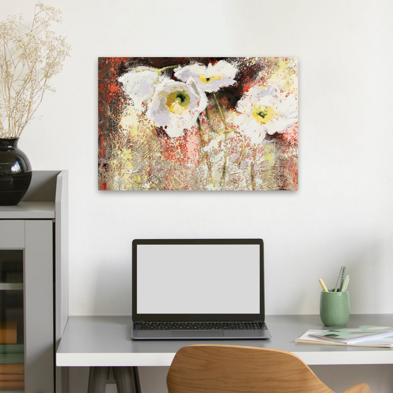 Coquelicots russes blancs, motif floral abstrait contemporain coquelicot blanc, H 24 po x l 16 po