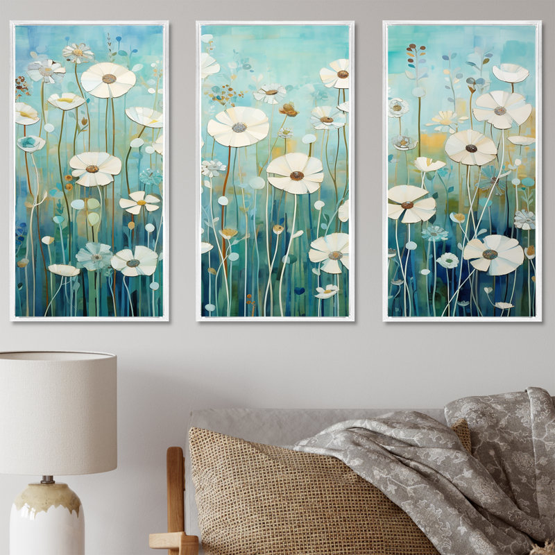 «Refreshing Flower Lagoon», ensemble d'art sur toile, H 40 po x l 60 po x P 1 po, Cadre flottant blanc