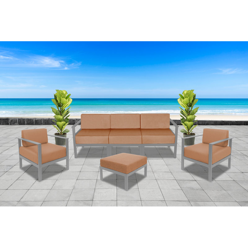 Repose-pieds d'extérieur en métal avec coussin Sunbrella Belmar, Beige