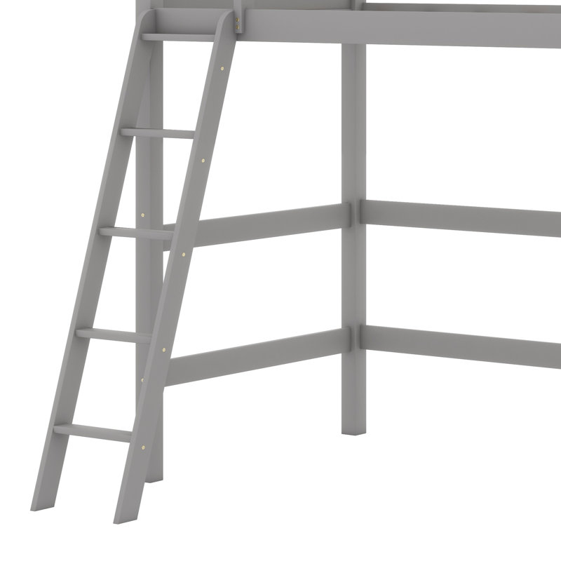 Wood Loft Bed With Ladder, Gray